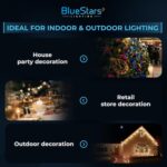 Pack of 6 BlueStars C7 E12 3W LED light bulbs with clear glass, warm white glow, and candelabra base.