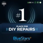 Pack of 6 BlueStars C7 E12 3W LED light bulbs with clear glass, warm white glow, and candelabra base.