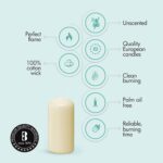 A set of 12 ivory BOLSIUS pillar candles, each 2.7x5 inches, standing upright, ready for use as elegant decor.