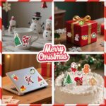 A close-up view of Masper 100 non-repeating glitter Christmas stickers featuring various holiday designs like Santa, reindeer