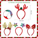 A collection of 24 colorful Christmas-themed headbands and glasses, featuring Santa, reindeer, snowmen, and Christmas tree de