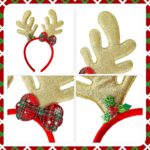 A collection of 24 colorful Christmas-themed headbands and glasses, featuring Santa, reindeer, snowmen, and Christmas tree de
