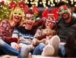 A collection of 24 colorful Christmas-themed headbands and glasses, featuring Santa, reindeer, snowmen, and Christmas tree de