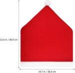 A set of 10 red Santa hat-shaped chair back covers, festive and ready for Christmas holiday party decorations.