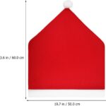 A set of 10 red Santa hat-shaped chair back covers, festive and ready for Christmas holiday party decorations.