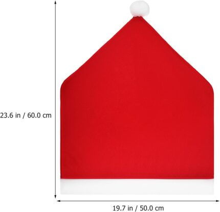 A set of 10 red Santa hat-shaped chair back covers, festive and ready for Christmas holiday party decorations.