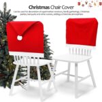 A set of 10 red Santa hat-shaped chair back covers, festive and ready for Christmas holiday party decorations.