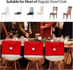 A set of 10 red Santa hat-shaped chair back covers, festive and ready for Christmas holiday party decorations.