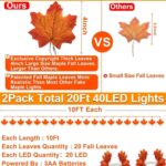 Two strands of TURNMEON fall garlands, each with 40 enlarged orange and yellow maple leaves and warm white LED lights, draped