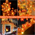 Two strands of TURNMEON fall garlands, each with 40 enlarged orange and yellow maple leaves and warm white LED lights, draped
