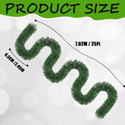 Two rolls of Wewymewo 50-foot green artificial Christmas garlands with bendable wire, suitable for indoor and outdoor holiday