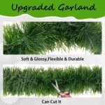 Two rolls of Wewymewo 50-foot green artificial Christmas garlands with bendable wire, suitable for indoor and outdoor holiday
